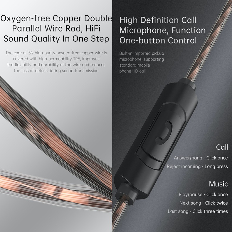 Yuyin Premium Quality Earbud HiFi Earphone Bass Headset Durable Cable