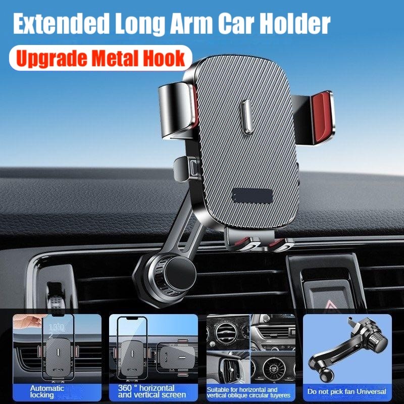 Upgraded Popular Car Phone Holder Mobil HP Mount AC Air Vent Auto Lock With Long Arm