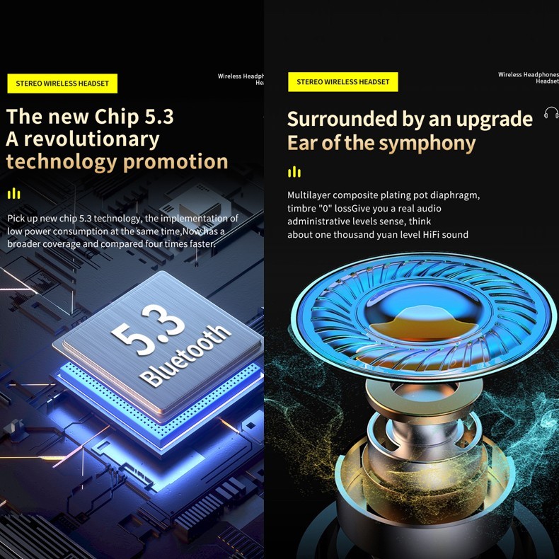 HiFi Sound BQ40 TWS Bluetooth 5.3 9D Touch Sport Wireless Earphone