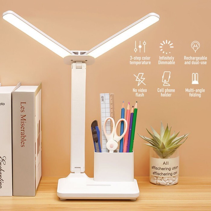 Dual Led Lampu Meja Belajar Portable Lampu Asrama Siswa 3 Warna Adjust - Non Battery