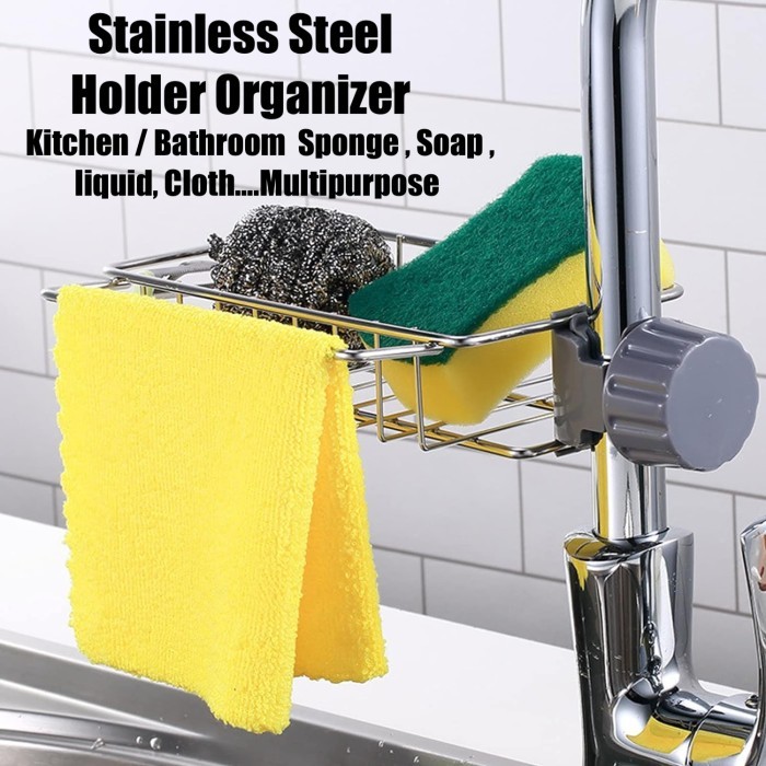Stainless Rak Pengeringan Rak Gantungan Kran Organizer Alat Bersih2 Dapur Kamar Mandi 