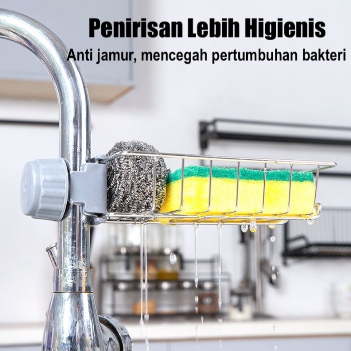 Stainless Rak Pengeringan Rak Gantungan Kran Organizer Alat Bersih2 Dapur Kamar Mandi 