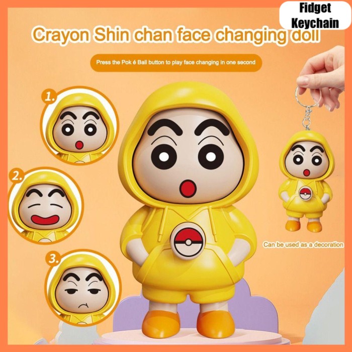 Shinchan Boneka Ekspresi Lucu Mainan Fidget Labubu Berubah Wajah Kuromi Super Fun Capybara Keychain