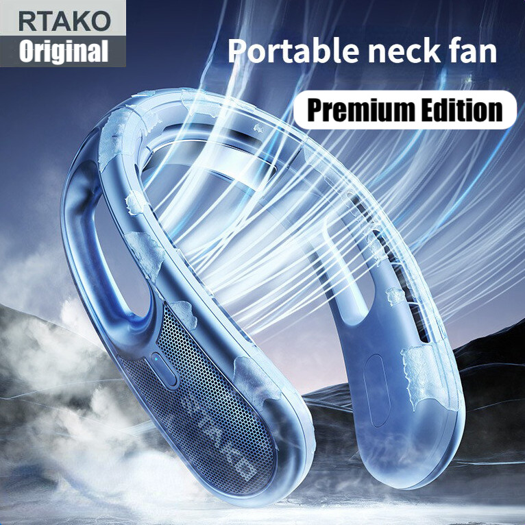 Premium Rtako Ice Cool Neck Fan Kipas Angin Leher Portable Strong Wind Durable Battery