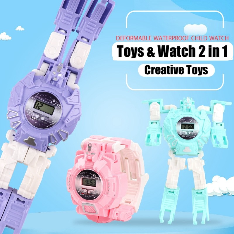 Jam Tangan Anak Robot Transformers Watch Digital Display Mainan Robot Rotate - Ungu