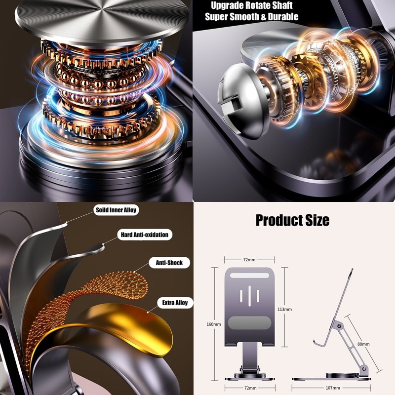 Full Metal Premium Carbon Steel Foldable Phone Holder Tablet Stand 720° Rotate