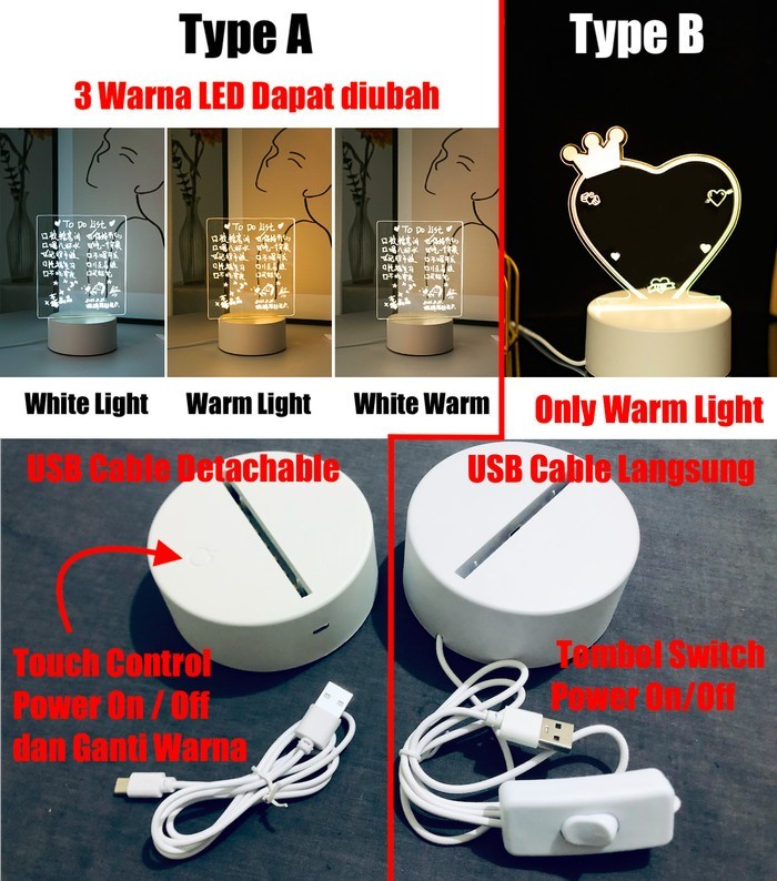DIY Lampu Tidur Led Papan Tulis Hadiah Bagus Pesan Membuat Kejutan - Type B