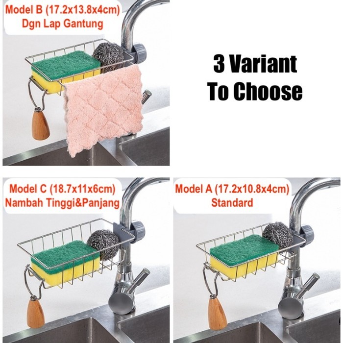 Stainless Rak Pengeringan Rak Gantungan Kran Organizer Alat Bersih2 Dapur Kamar Mandi 