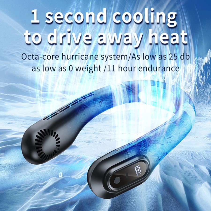 Premium Neck Fan Kipas Angin Leher Portable Fan Ice Cool Strong Wind Durable Battery