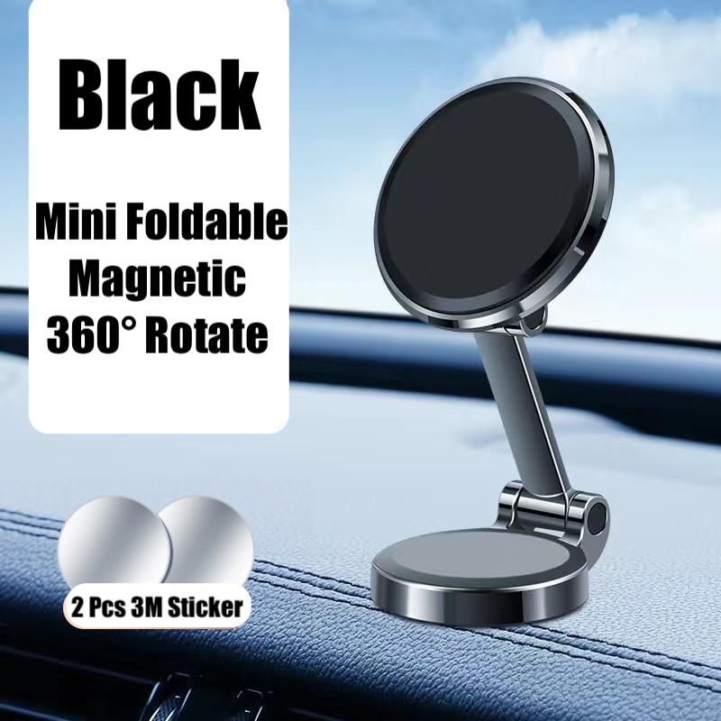 Aluminum Alloy Mobil Phone Holder Magnet Lipat Mini Magnetic Car Holder Folding 360° Rotate