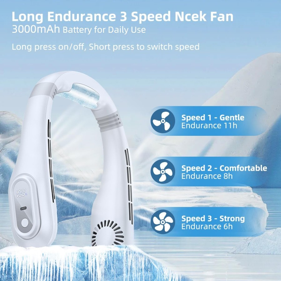 Premium Neck Fan Kipas Angin Leher Portable Fan Ice Cool Strong Wind Durable Battery