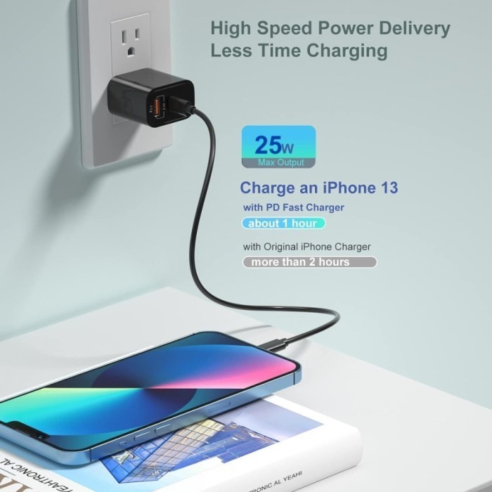 Charger Adaptor Dual Port USB Kepala Charger 25W PD QC 3.0 Fast Charging