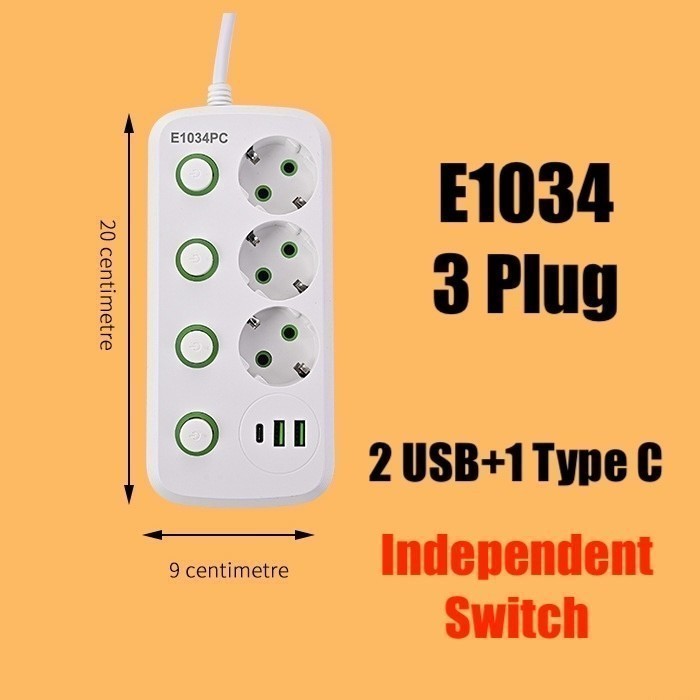 Lucky Hawk F01U 2M Power Strip Stop Kontak 4 Power Socket 3 USB Port
