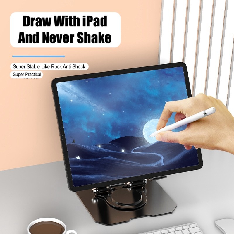 Full Metal Holder Tablet 360° Rotate Stand Foldable iPad Holder Adjustable