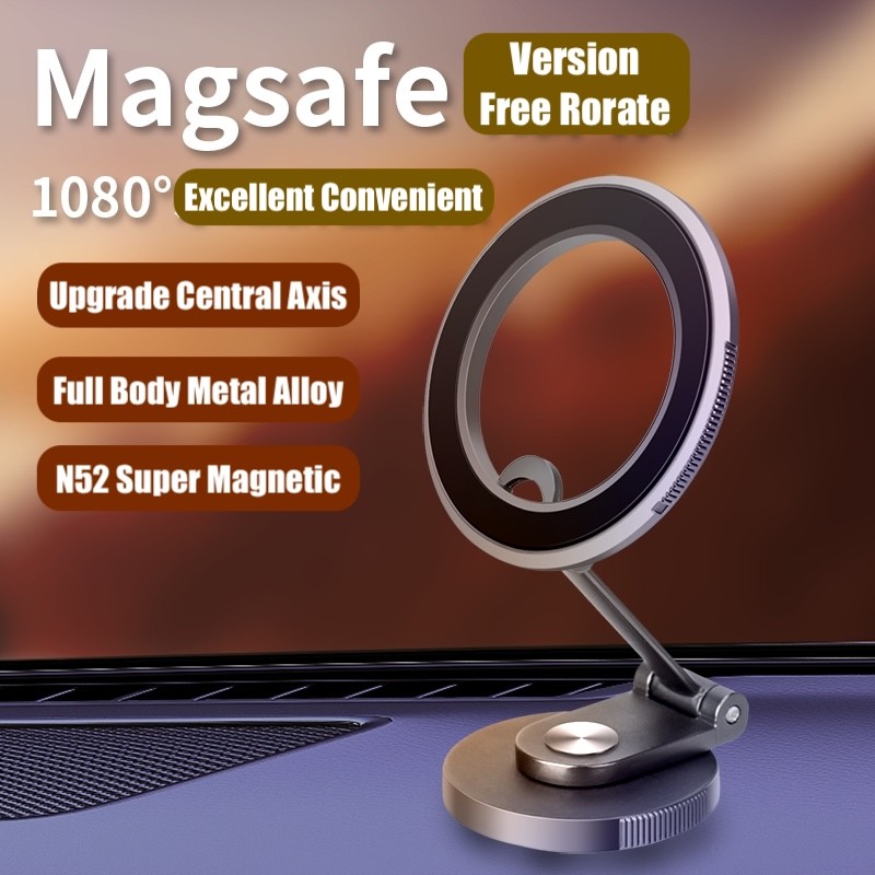 Full Metal Alloy Holder MagSafe 1080° Rotate Magnetic Mobil Phone Holder Dashboard Car Hp Mount