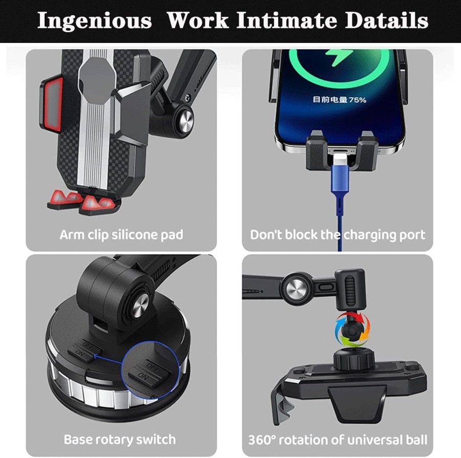 Upgrade Version Dashboard Car Holder Suction Phone Mount Mobil Hp Holder Durable Quality - Hitam