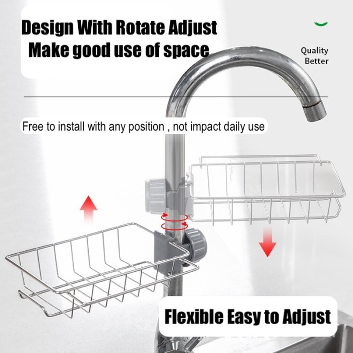 Stainless Rak Pengeringan Rak Gantungan Kran Organizer Alat Bersih2 Dapur Kamar Mandi 
