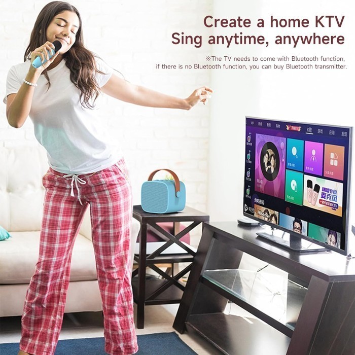Family KTV K1 Portable Wireless Karaoke Speaker Bluetooth Microphone - 2 Mic Blue