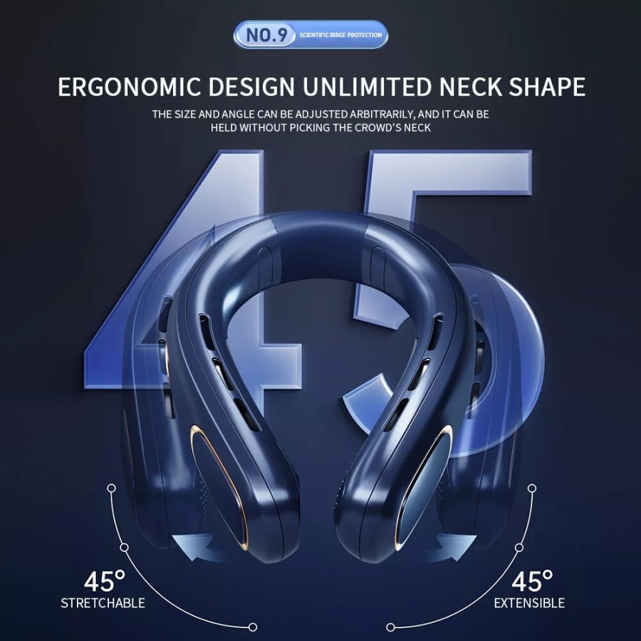 Upgrade Ice Cool Neckband Fan Kipas Angin Leher Portable Strong Wind Durable Battery