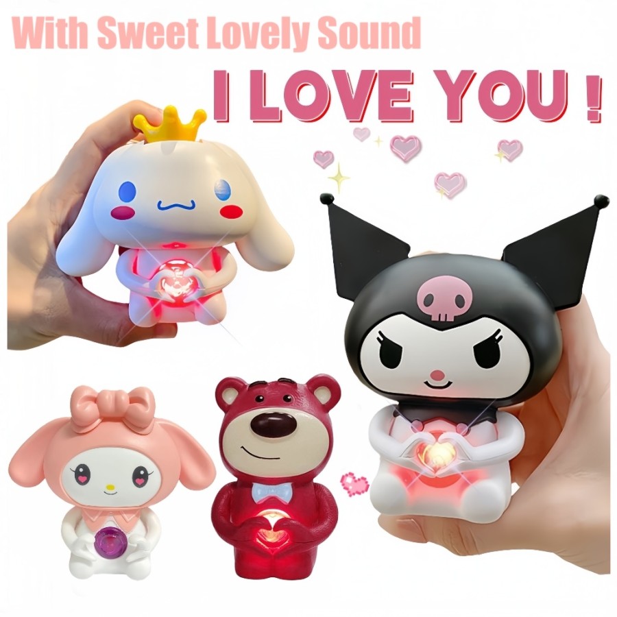 Boneka I Love You Cinnamoroll Melody Lotso Kuromi Sanrio Hello Kitty LED Lampu Gantungan Kunci 