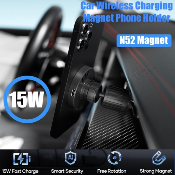 High Recommendly Magnetic Car Phone Holder 15W Wireless Charging Air Vent HP Mount