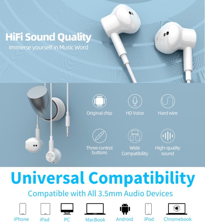 Earpods Classical HiFi Headset Bass Earphone Excellent Sound Quality