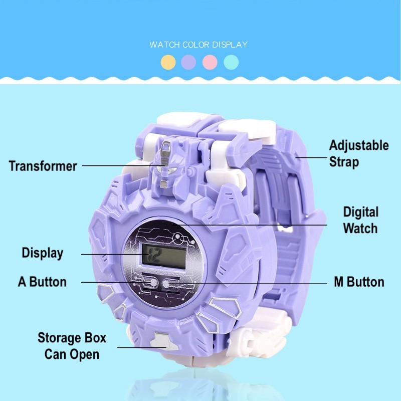 Jam Tangan Anak Robot Transformers Watch Digital Display Mainan Robot Rotate - Ungu