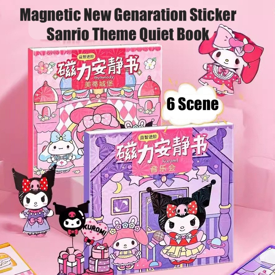 Quiet Book New Generation Magnet DIY Buku Mainan Stiker Sanrio Theme Repeat Use Hello Kitty Kuromi Melody Cinnamoroll Pochacco Pompompurin