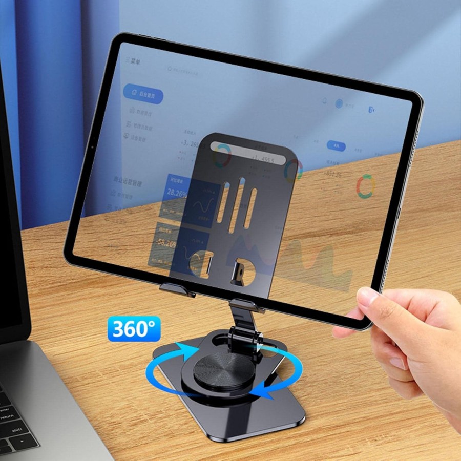 Premium Full Metal Carbon Steel Foldable Phone Holder Tablet Stand Rotate - Non Rotate