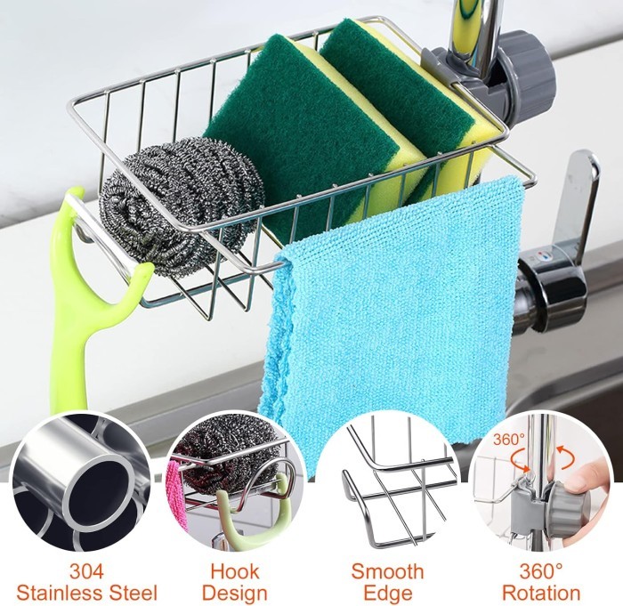 Stainless Rak Pengeringan Rak Gantungan Kran Organizer Alat Bersih2 Dapur Kamar Mandi 