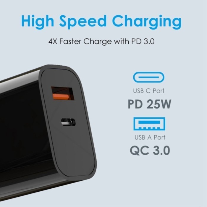 Charger Adaptor Dual Port USB Kepala Charger 25W PD QC 3.0 Fast Charging