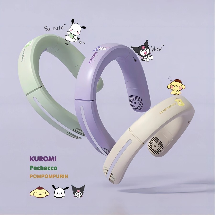 Original Sanrio Neckband Fan Kuromi Kipas Angin Pompompurin Leher Portable Neck Hang Pochacco