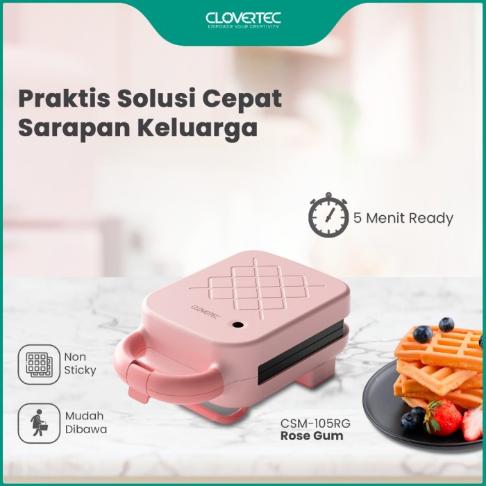 CLOVERTEC Sandwich Waffle & Pancake Maker 3in1 plates CSM-105RG Rose Gum