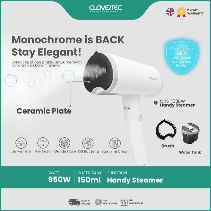 CLOVERTEC Setrika Uap Garment Steamer Handy Portable Foldable 150ml CHS-158BW