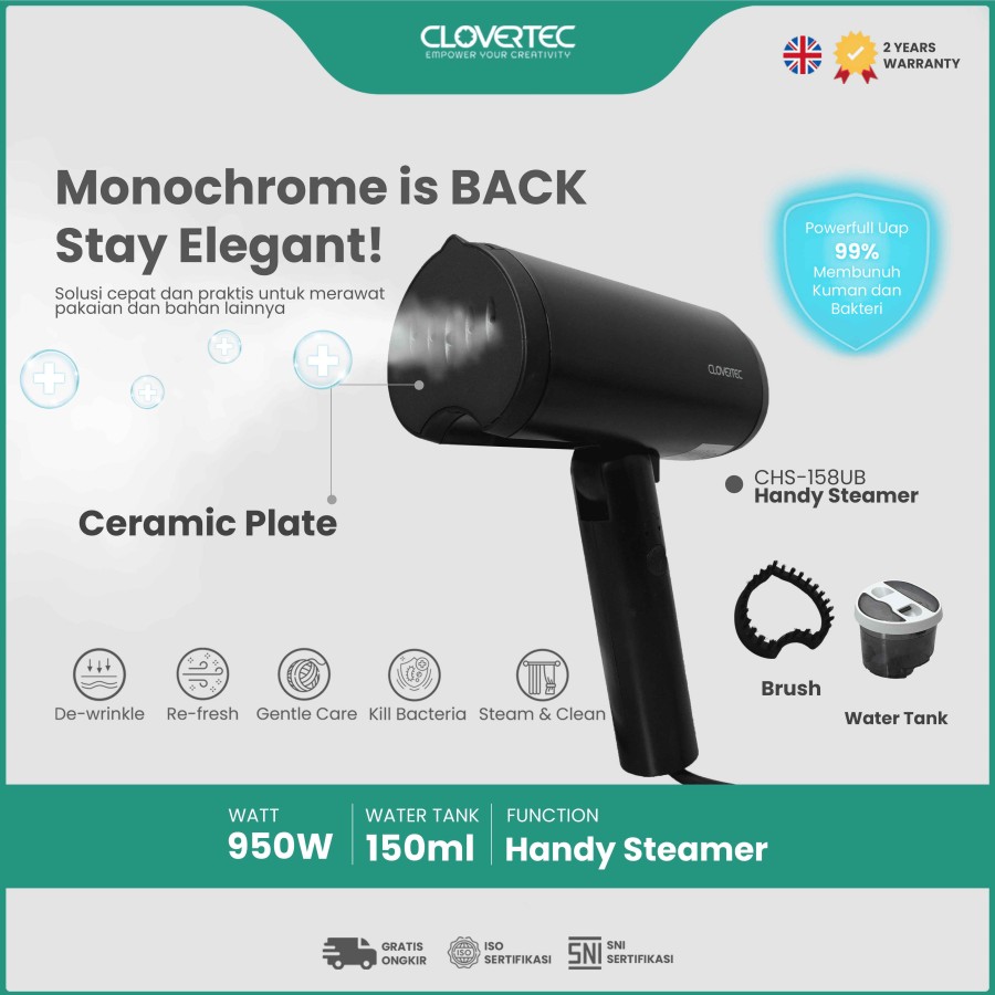 CLOVERTEC Setrika Uap Garment Steamer Handy Portable Foldable 150ml CHS-158UB