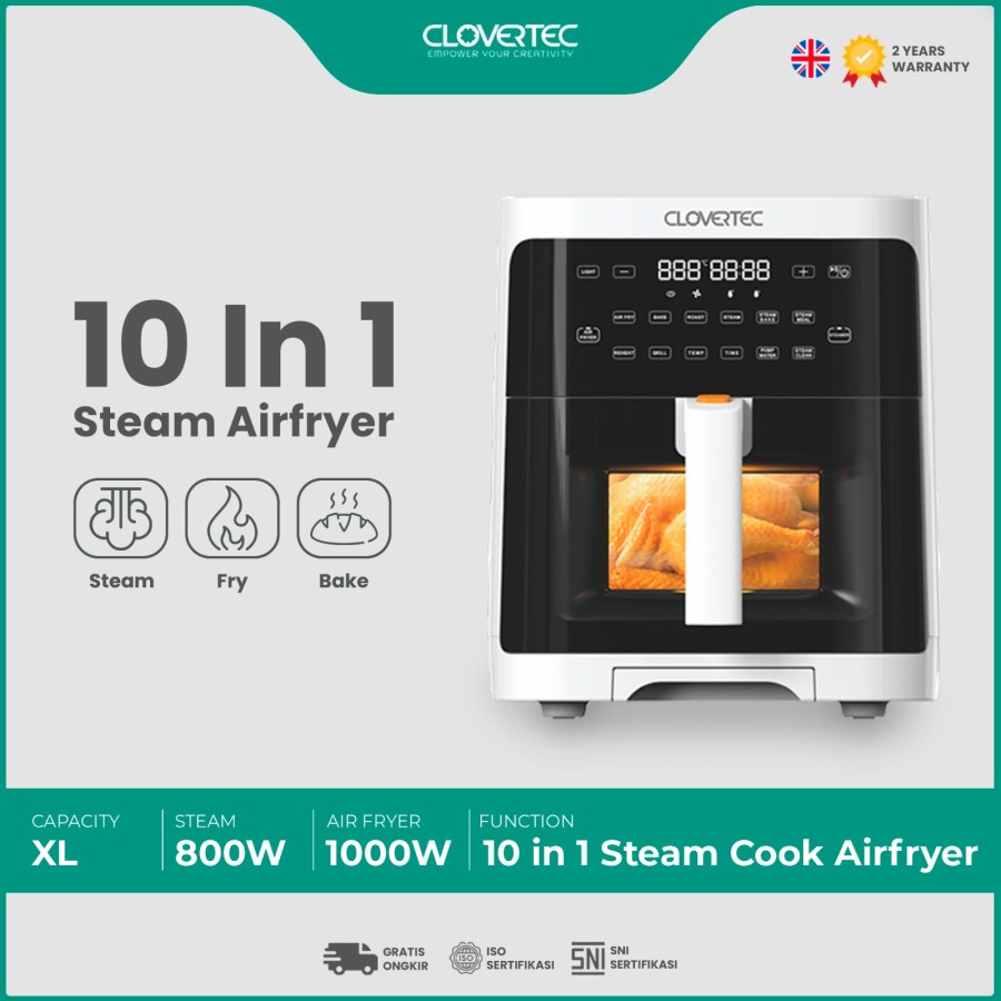 CLOVERTEC Airfryer Steam 6L XL 10 Cooking Menu CSF-50SAF