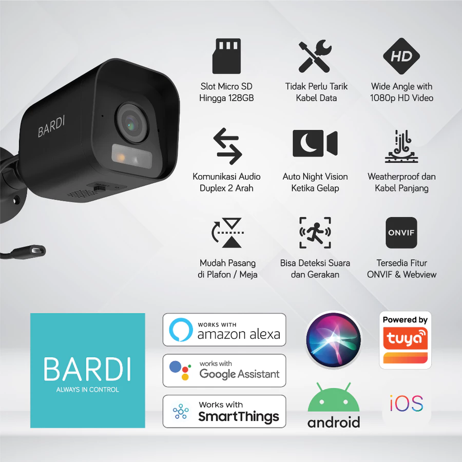 BARDI Smart Home IP Camera CCTV Outdoor Static LITE- Kamera Pantau Jarak Jauh IP65 1080p FHD Tuya
