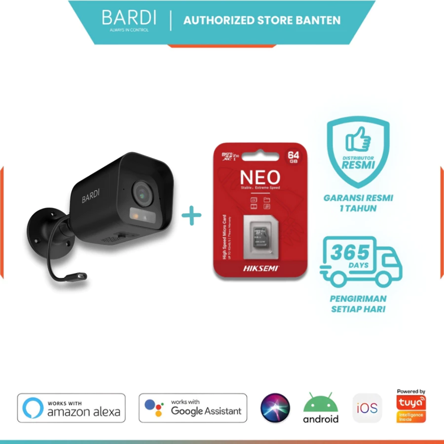 BARDI Smart Home IP Camera CCTV Outdoor Static LITE- Kamera Pantau Jarak Jauh IP65 1080p FHD Tuya