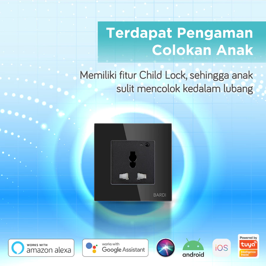 BARDI Smart Wall Socket WiFi UNI Black Stop Kontak Universal