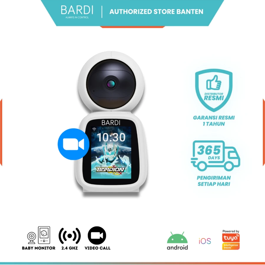 BARDI Smart IP Camera PTZ Indoor with Video Call Screen Baby Monitor 2MP Komunikasi 2 Arah WiFi IoT