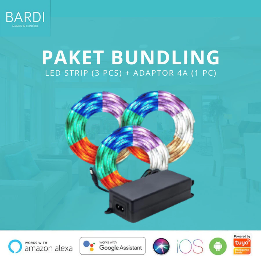 BARDI Smart Bundling 3 LED Strip RGB WW & 1 Adaptor 4A 10M