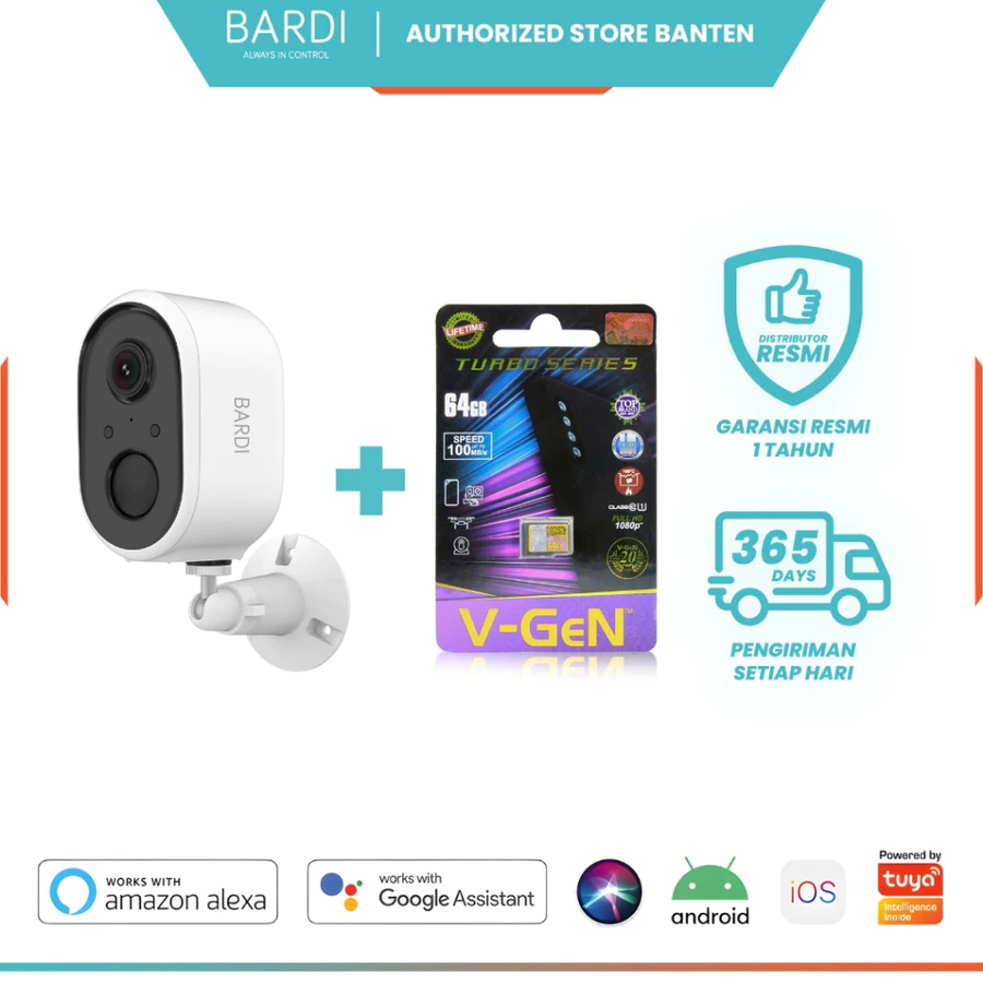 BARDI Smart Outdoor CCTV Tanpa Kabel with Battery IP Cam WiFi Wireless Full HD