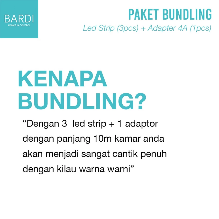 BARDI Smart Bundling 3 LED Strip RGB WW & 1 Adaptor 4A 10M
