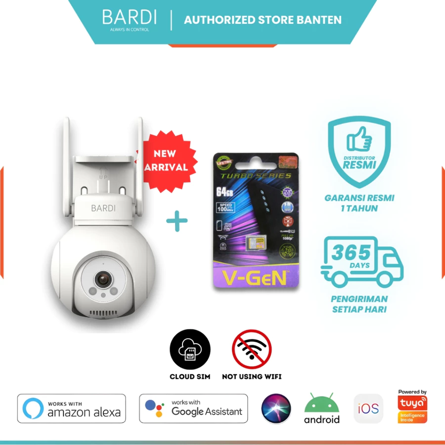 Bardi Smart IP Camera Outdoor PTZ with Cloud SIM CCTV Tanpa WiFi