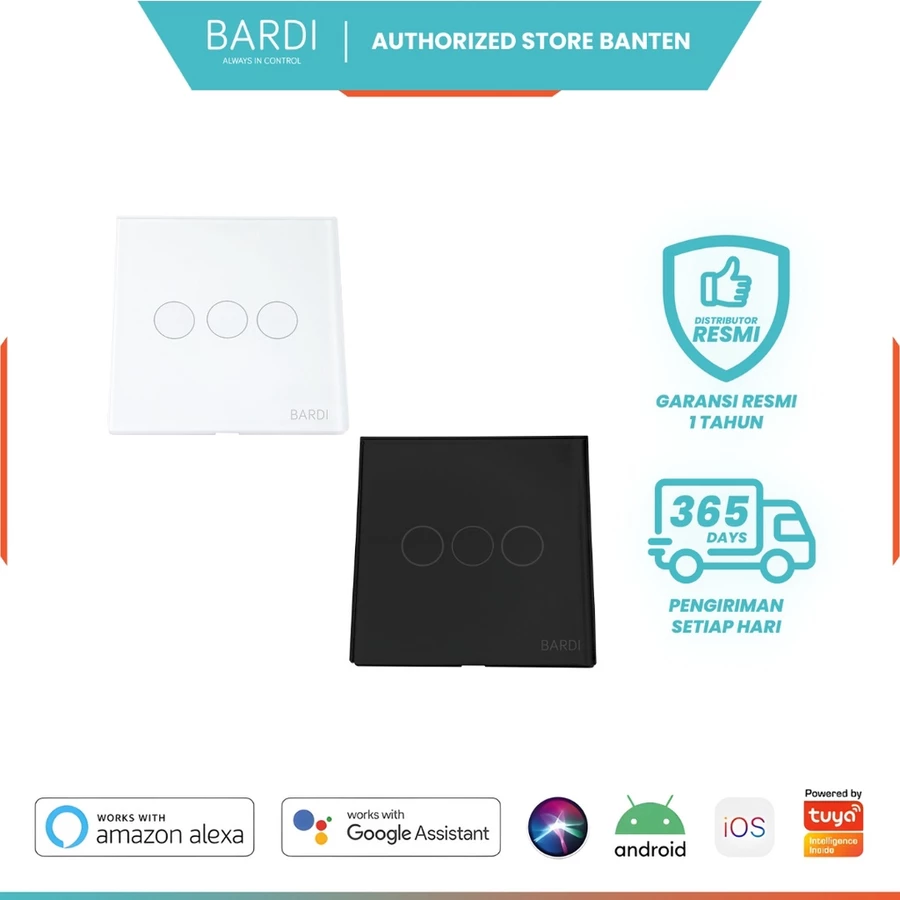 BARDI Smart Wall Switch Touch EU3 Gang WiFi Saklar Pintar