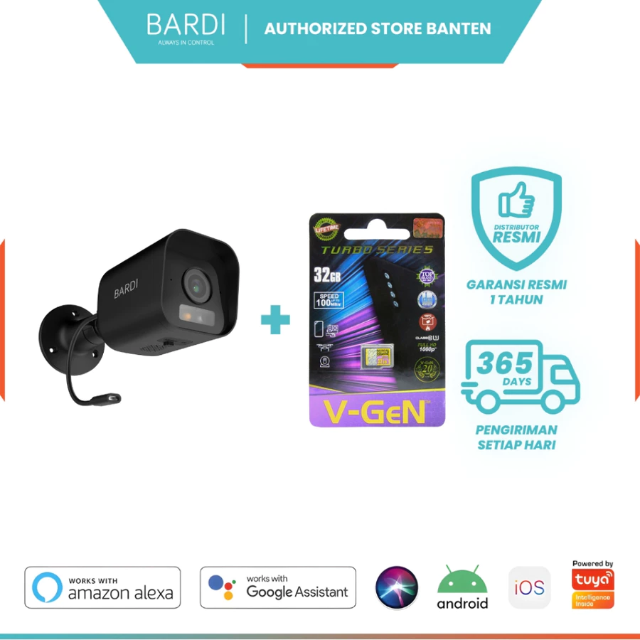 BARDI Smart Home IP Camera CCTV Outdoor Static LITE- Kamera Pantau Jarak Jauh IP65 1080p FHD Tuya