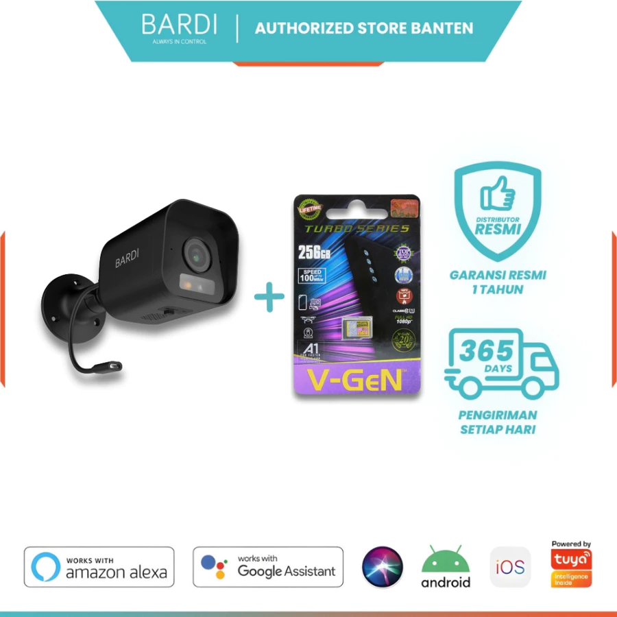 BARDI Smart Home IP Camera CCTV Outdoor Static LITE- Kamera Pantau Jarak Jauh IP65 1080p FHD Tuya