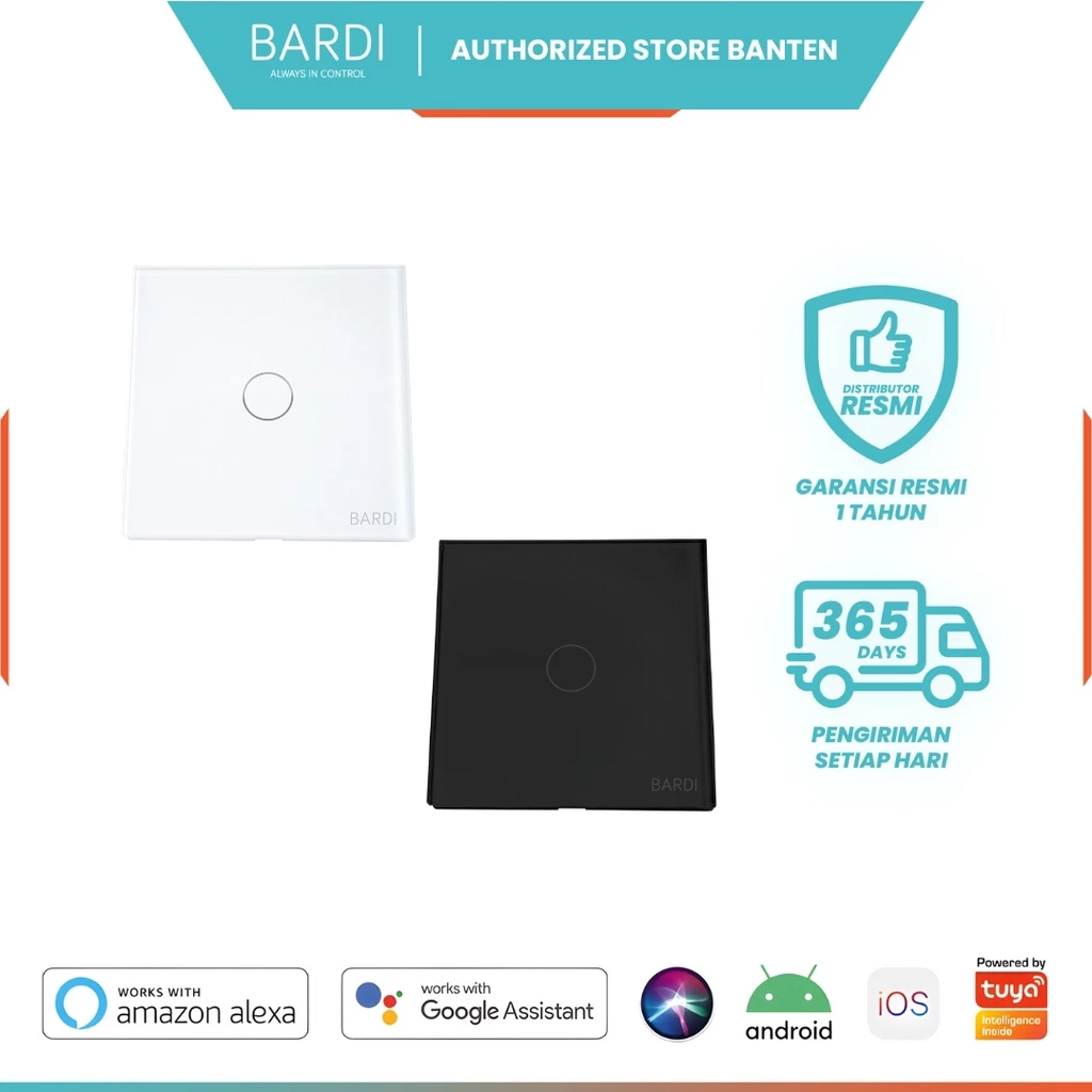 BARDI Smart Wall Switch Touch EU1 Gang WiFi Saklar Pintar