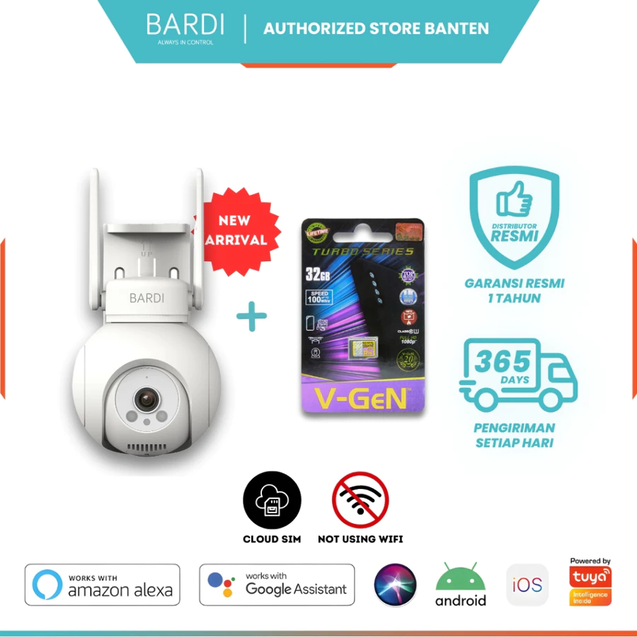 Bardi Smart IP Camera Outdoor PTZ with Cloud SIM CCTV Tanpa WiFi