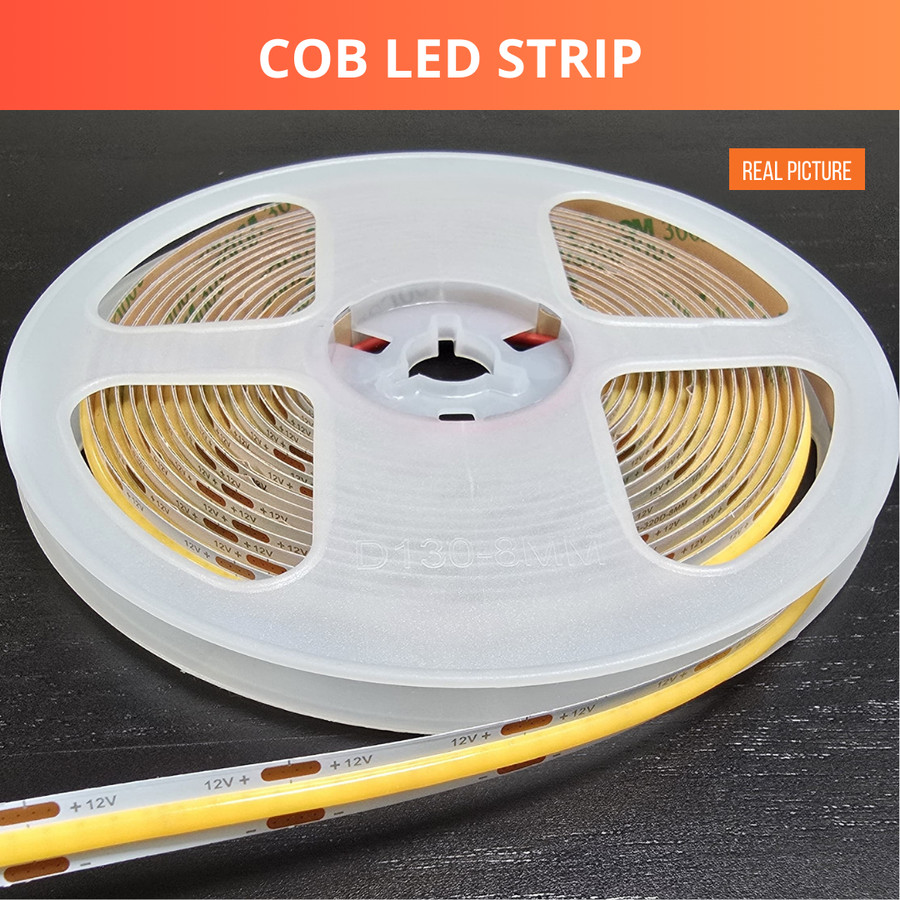 Lampu LED STRIP COB Fleksibel | LED Bar Flexible | LED Dekorasi Rumah Plafon Kamar Kolam | DC 12V/24V | 5 Meter/Roll & CRI 90